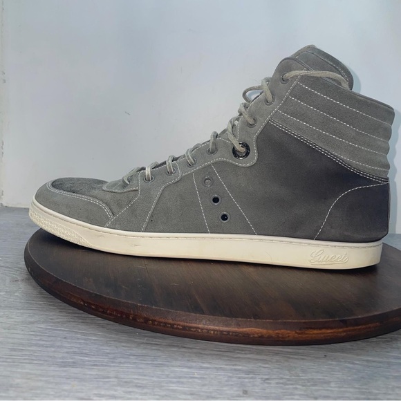 Gucci Other - Gucci High Top Shoes Mens Size 11 Gray White Suede Leather Made In Italy Luxury